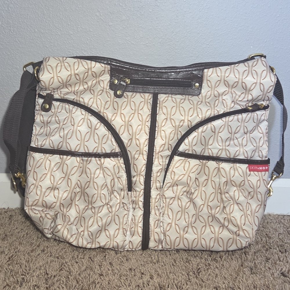 Skip Hop Patterned Cream and Brown Baby Bag